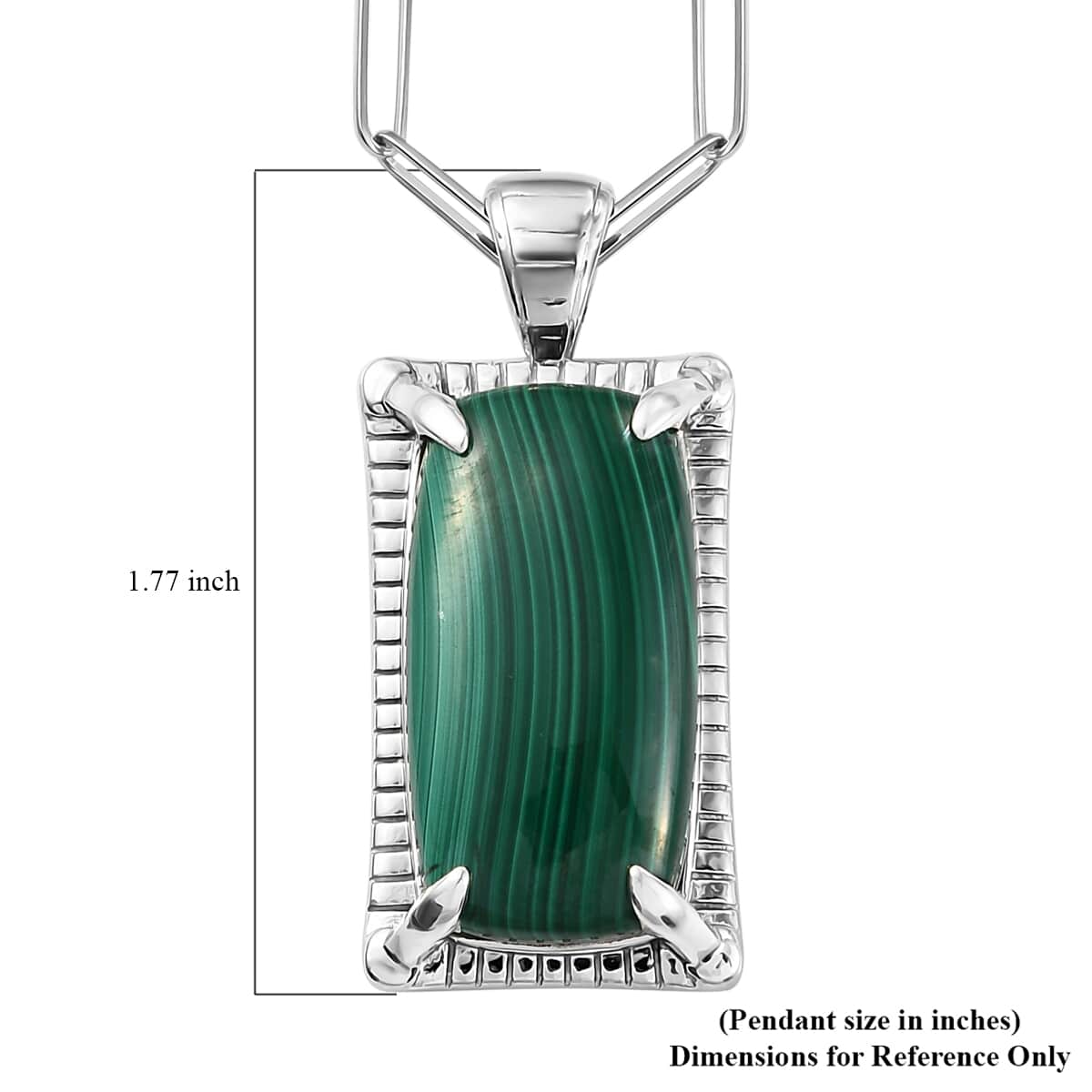 African Malachite Men's Pendant with Paper Clip Chain Necklace 20 Inches in Platinum Over Sterling Silver 35.90 ctw image number 5