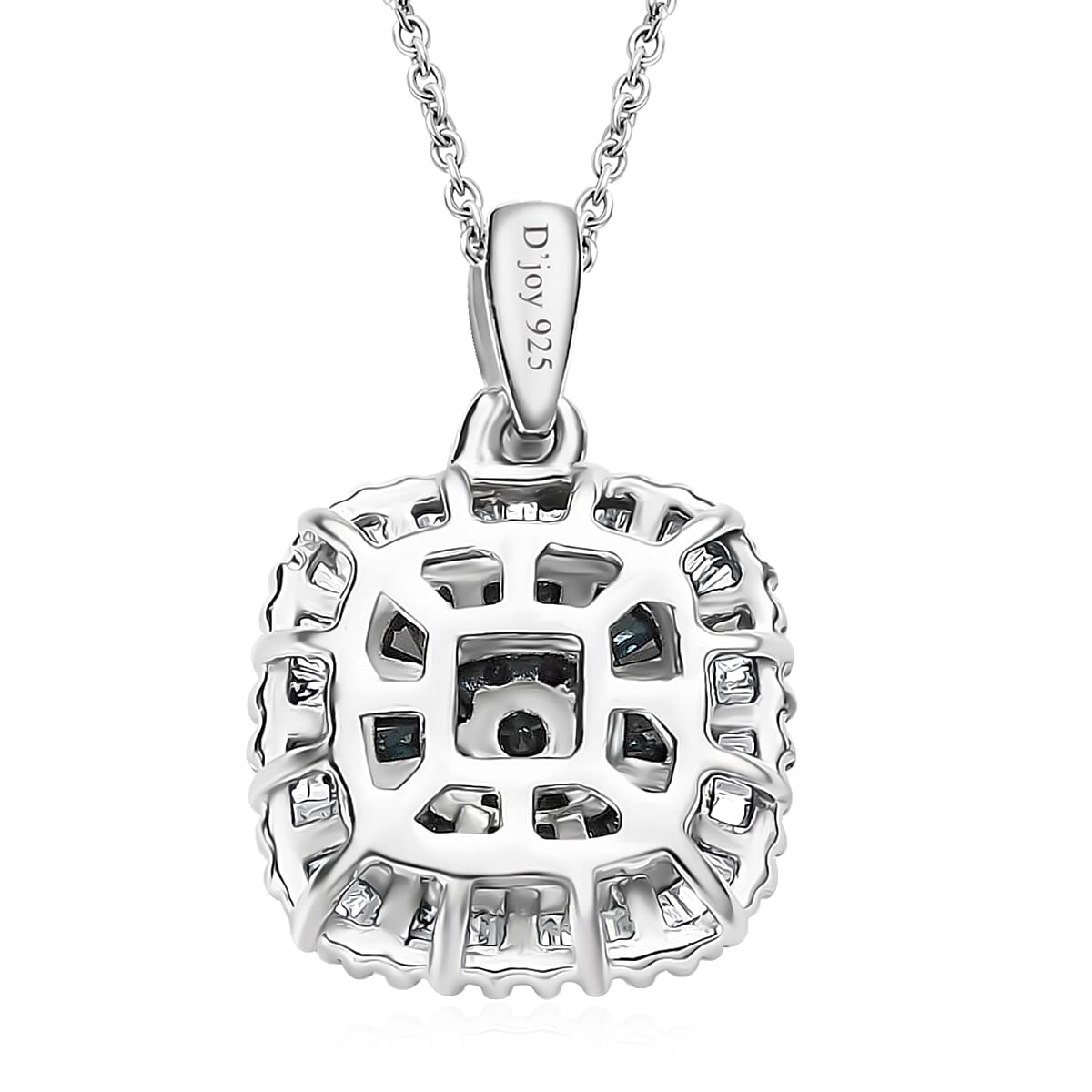 Blue Diamond Cluster Pendant Necklace, White Diamond Accent Pendant Necklace, 20 Inch Pendant Necklace in Rhodium and Platinum Over Sterling Silver 0.50 ctw
