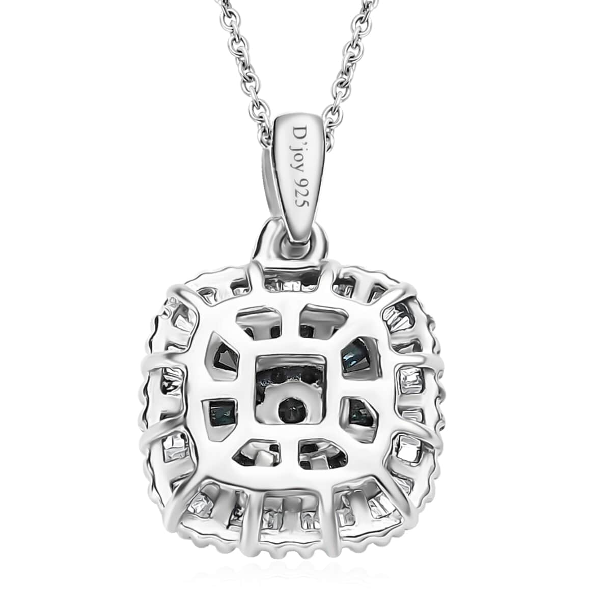 Blue Diamond and Diamond Cluster Pendant Necklace 20 Inches in Rhodium and Platinum Over Sterling Silver 0.50 ctw image number 4