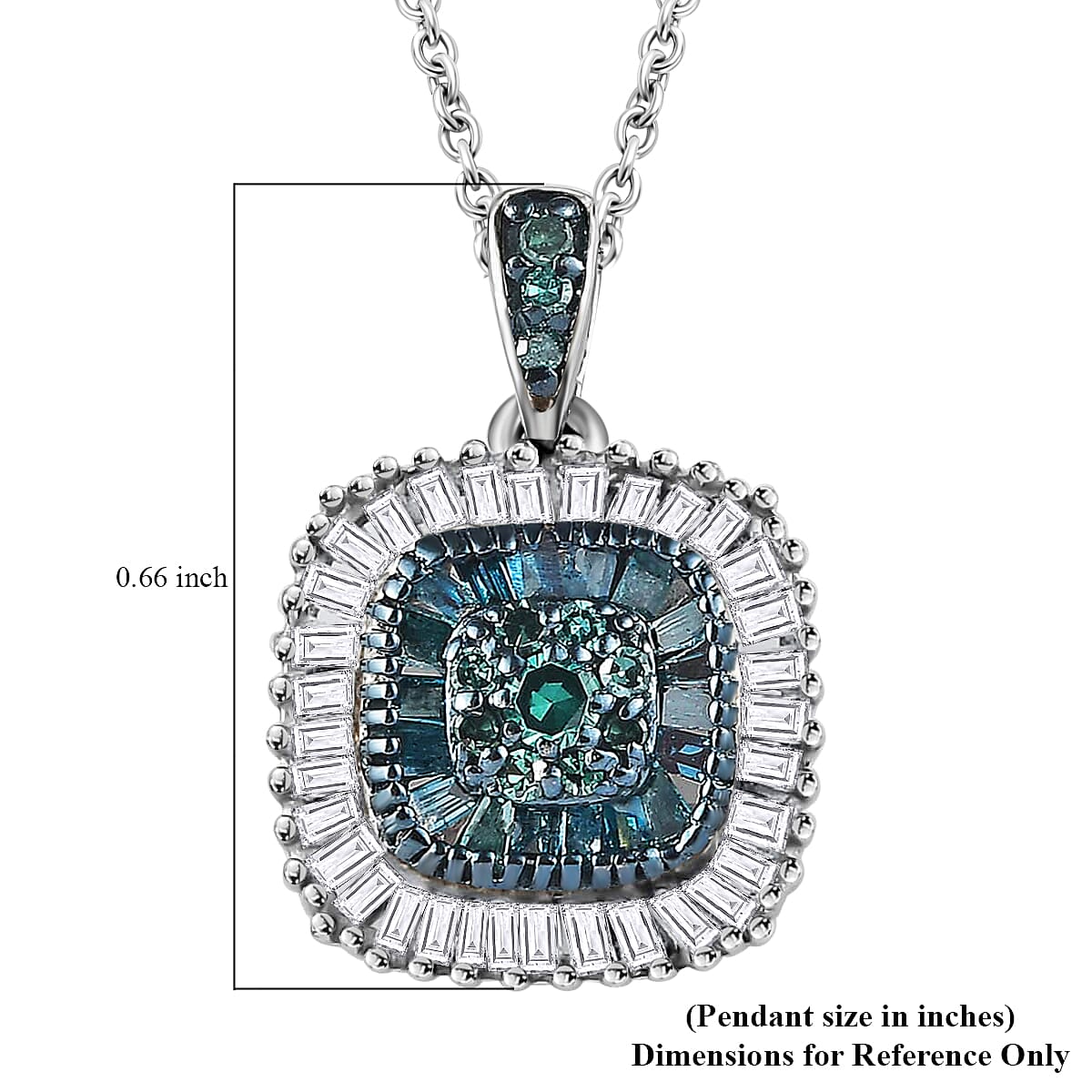 Blue Diamond Cluster Pendant Necklace, White Diamond Accent Pendant Necklace, 20 Inch Pendant Necklace in Rhodium and Platinum Over Sterling Silver 0.50 ctw