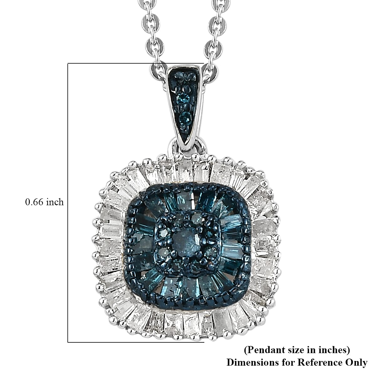 Blue Diamond Cluster Pendant Necklace, White Diamond Accent Pendant Necklace, 20 Inch Pendant Necklace in Rhodium and Platinum Over Sterling Silver 0.50 ctw