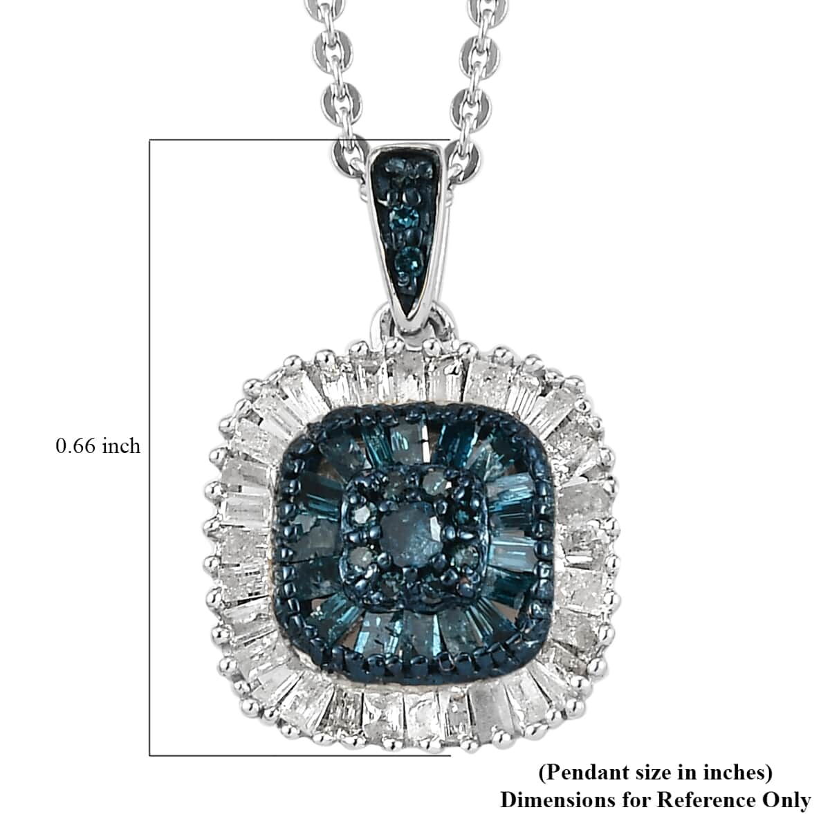Blue Diamond and Diamond Cluster Pendant Necklace 20 Inches in Rhodium and Platinum Over Sterling Silver 0.50 ctw image number 6