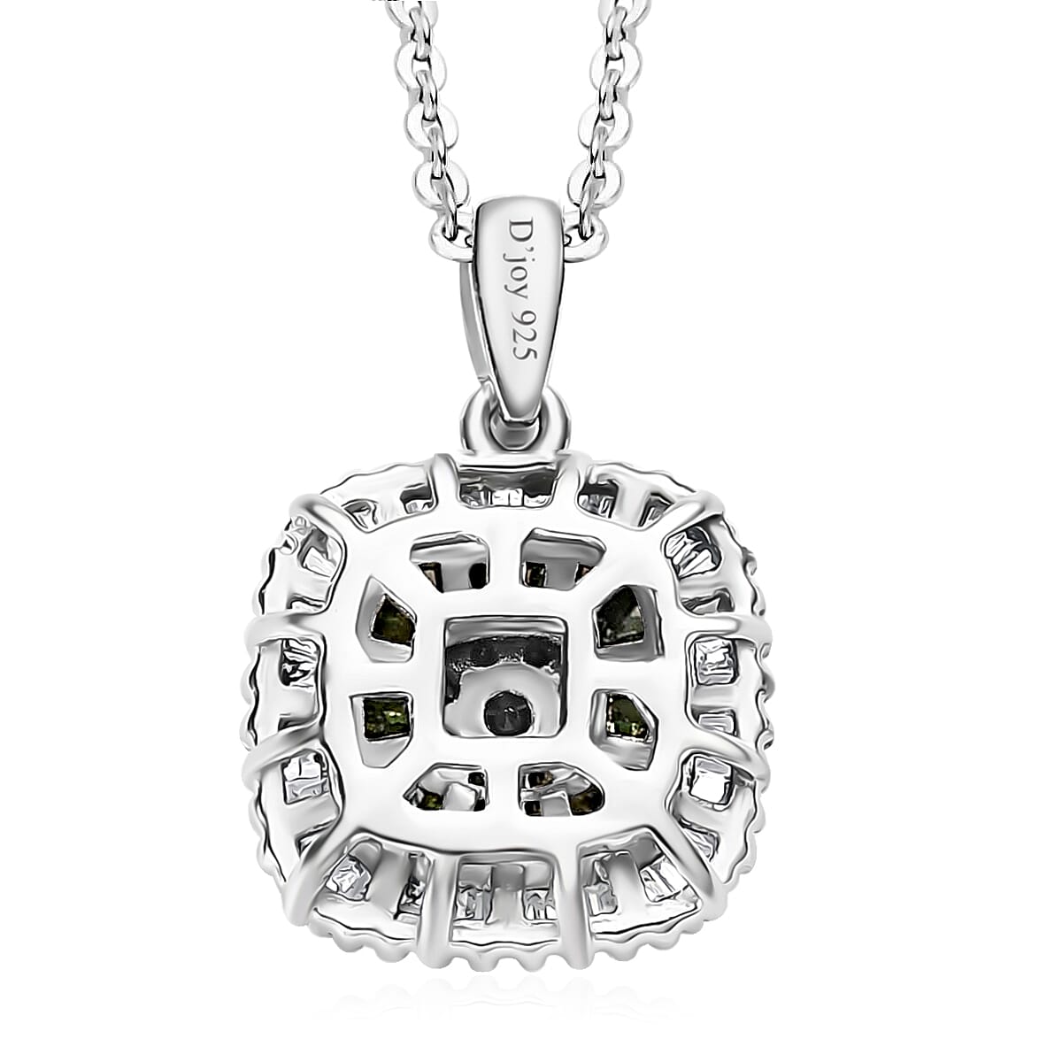 Green Diamond Cluster Pendant Necklace, White Diamond Accent Pendant Necklace, 20 Inch Pendant Necklace in Rhodium and Platinum Over Sterling Silver 0.50 ctw image number 4