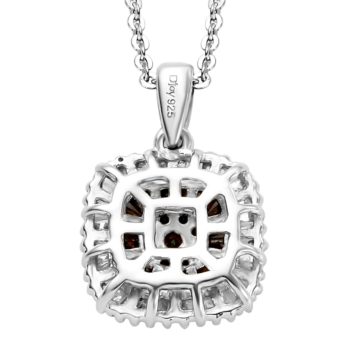 Red Diamond Cluster Pendant Necklace, White Diamond Accent Pendant Necklace, 20 Inch Pendant Necklace in Rhodium and Platinum Over Sterling Silver 0.50 ctw image number 4