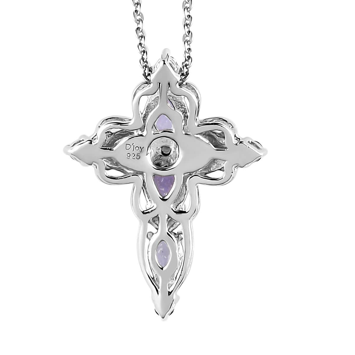 Tanzanite and White Zircon Cross Pendant Necklace 20 Inches in Platinum Over Sterling Silver 1.10 ctw image number 4