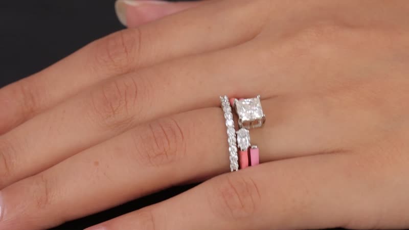 Set of 3 Moissanite and Enameled Stackable Ring in Platinum Over Sterling Silver 1.70 ctw