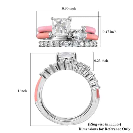 Set of 3 Moissanite and Enameled Stackable Ring in Platinum Over Sterling Silver 1.70 ctw image number 6