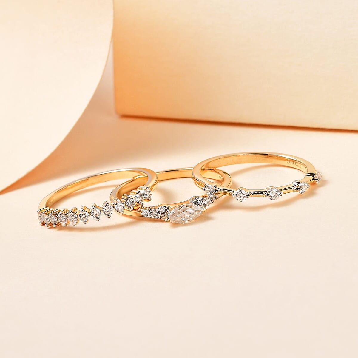 Luxoro 10K Yellow Gold Set of 3 Moissanite Stackable Ring (Size 7.0) 4.50 Grams 0.75 ctw image number 1