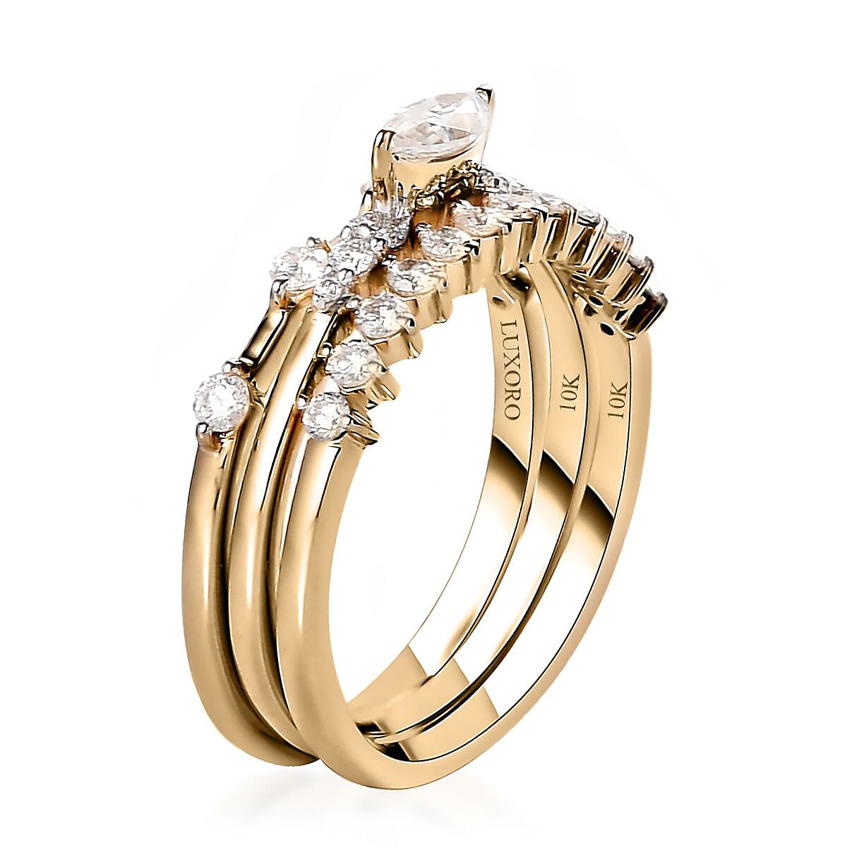 Luxoro 10K Yellow Gold Set of 3 Moissanite Stackable Ring (Size 7.0) 4.50 Grams 0.75 ctw image number 3