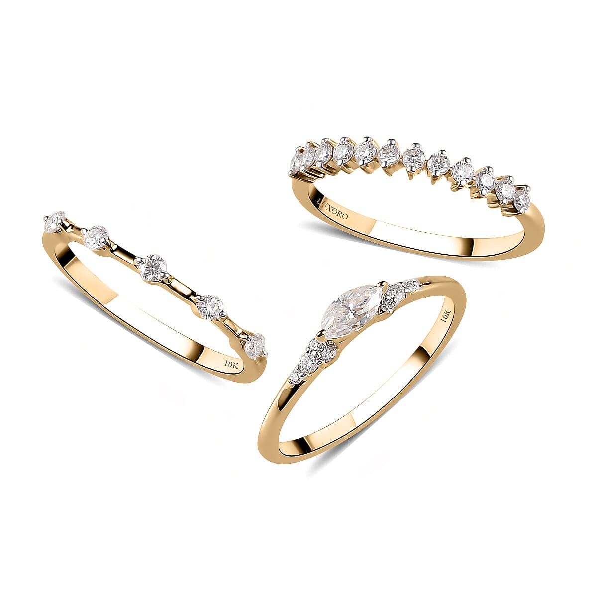 Luxoro 10K Yellow Gold Set of 3 Moissanite Stackable Ring (Size 7.0) 4.50 Grams 0.75 ctw image number 4