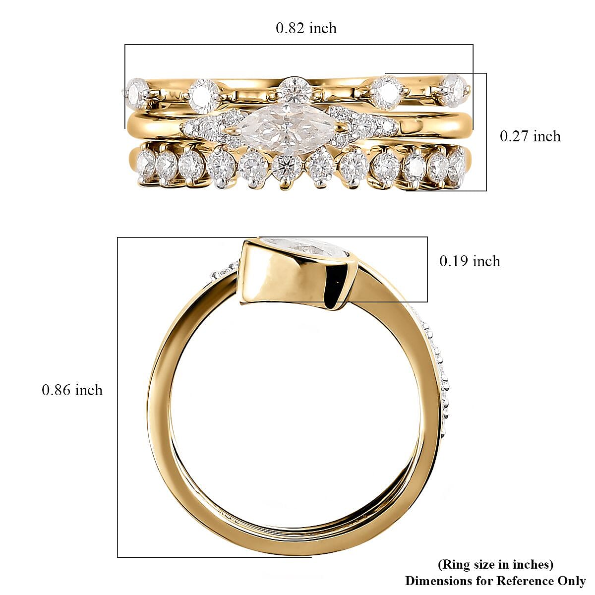 Luxoro 10K Yellow Gold Set of 3 Moissanite Stackable Ring (Size 7.0) 4.50 Grams 0.75 ctw image number 6