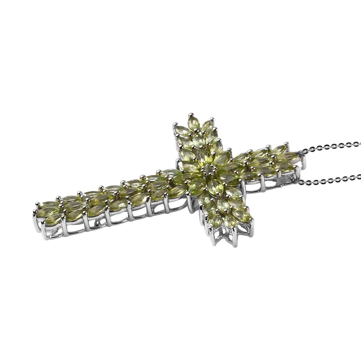 Arizona Peridot Cross Pendant Necklace 20 Inches in Platinum Over Sterling Silver 7.65 ctw image number 3