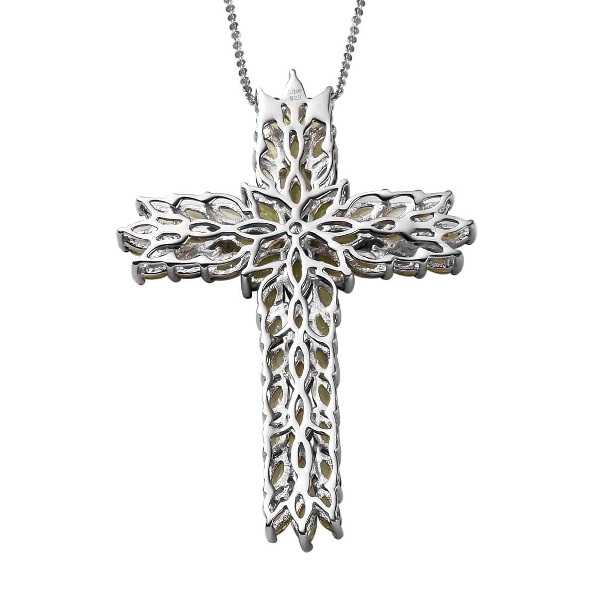 Arizona Peridot Cross Pendant Necklace 20 Inches in Platinum Over Sterling Silver 7.65 ctw image number 4
