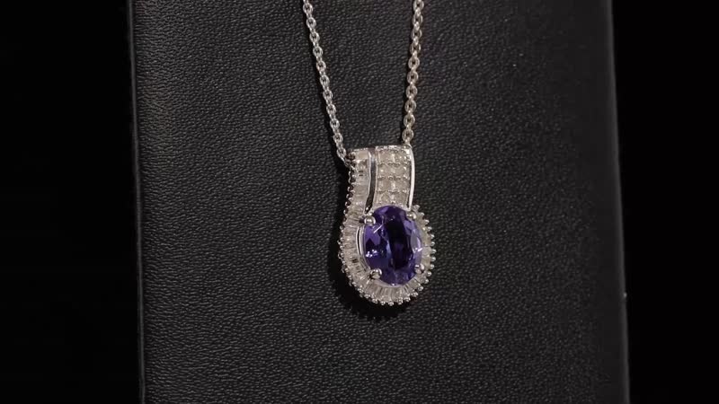 Tanzanite and Diamond Pendant Necklace 20 Inches in Platinum Over Sterling Silver 1.50 ctw