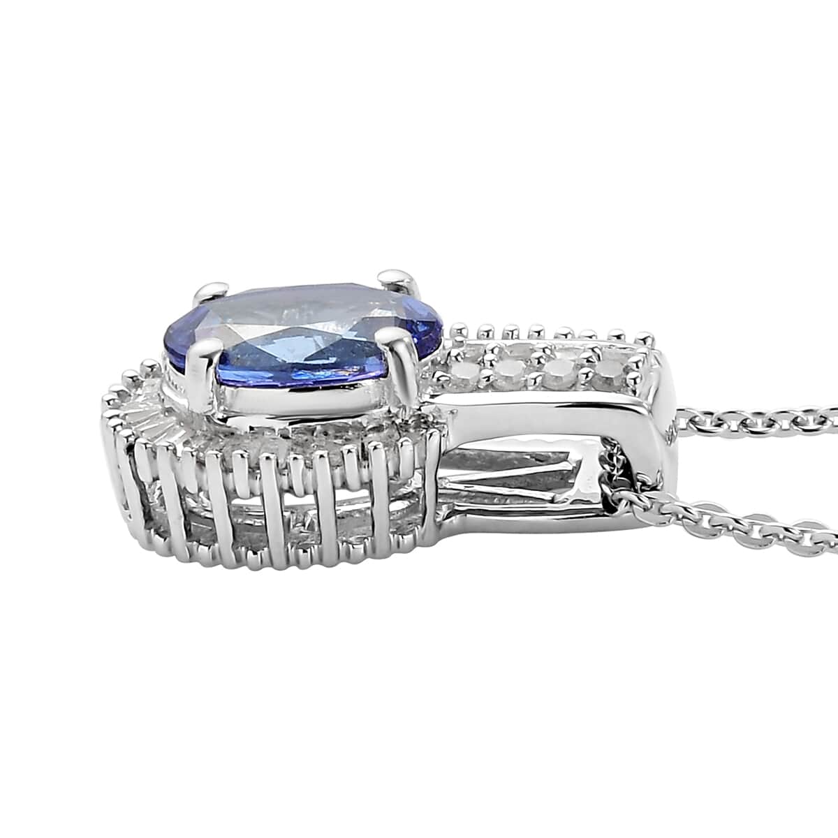 Tanzanite and Diamond Pendant Necklace 20 Inches in Platinum Over Sterling Silver 1.50 ctw image number 3