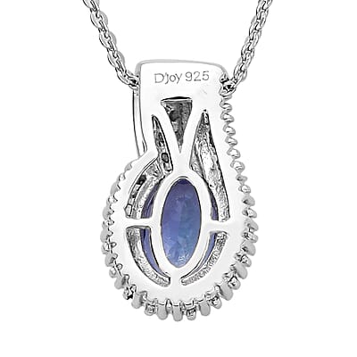 Tanzanite and Diamond Pendant Necklace 20 Inches in Platinum Over Sterling Silver 1.50 ctw