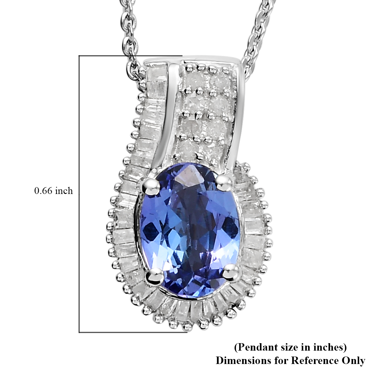 Tanzanite and Diamond Pendant Necklace 20 Inches in Platinum Over Sterling Silver 1.50 ctw