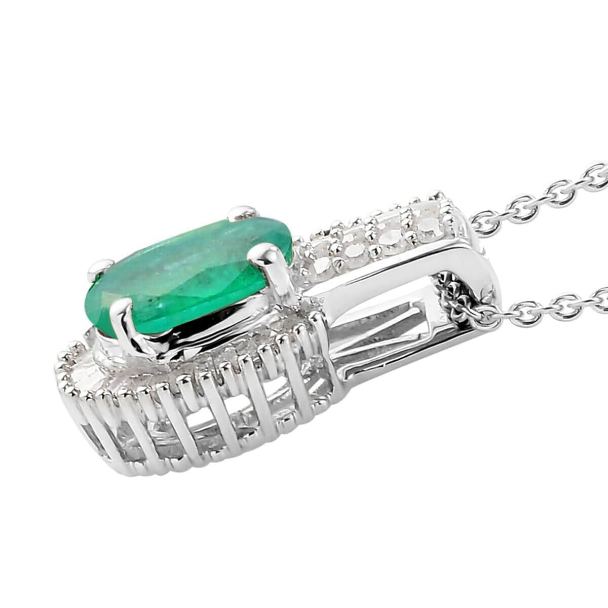 Kagem Zambian Emerald and Diamond Pendant Necklace 20 Inches in Platinum Over Sterling Silver 1.40 ctw image number 3