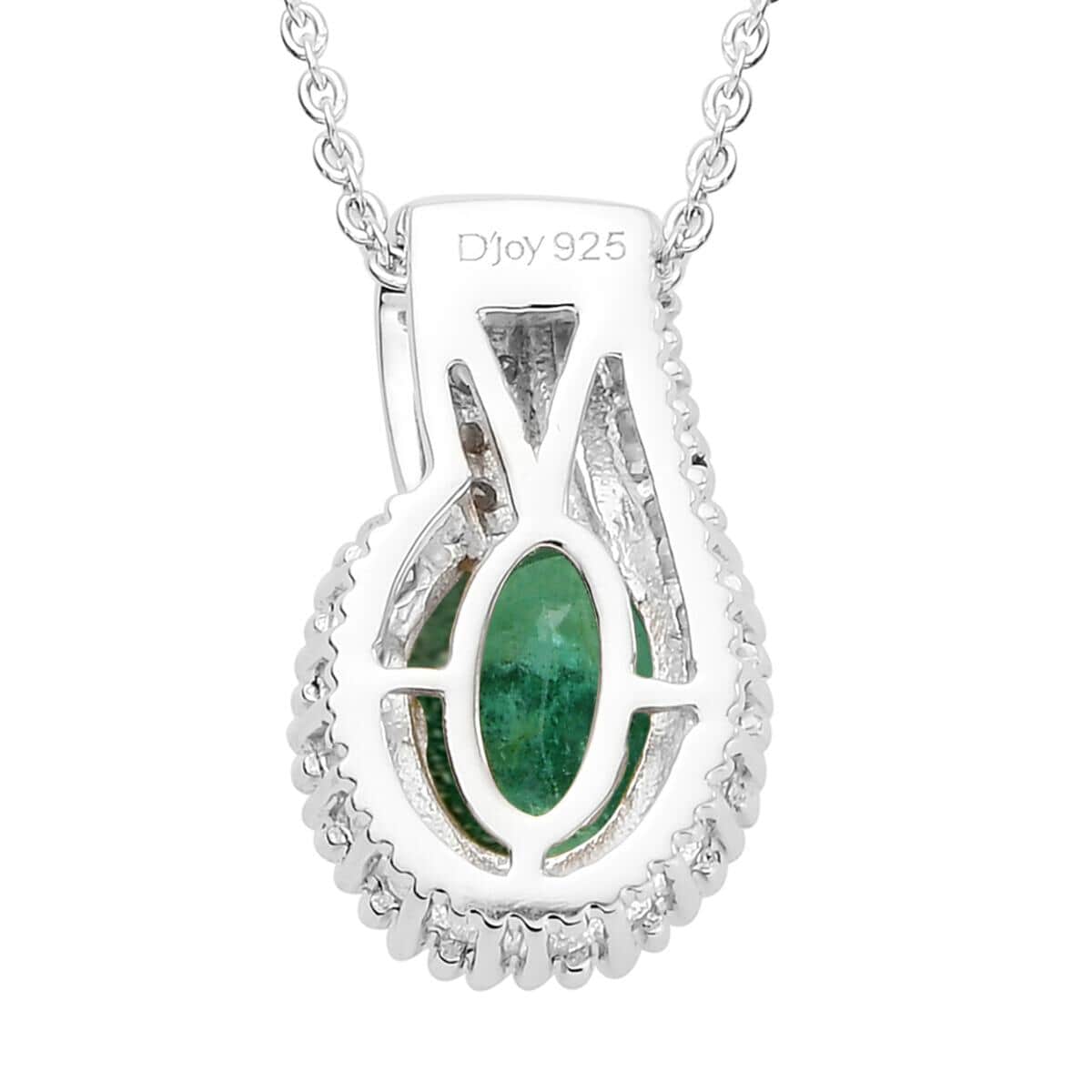 Kagem Zambian Emerald and Diamond Pendant Necklace 20 Inches in Platinum Over Sterling Silver 1.40 ctw image number 4
