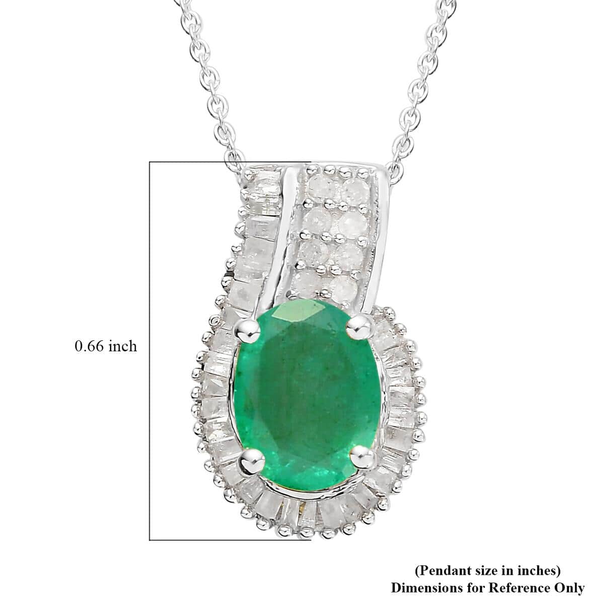 Kagem Zambian Emerald and Diamond Pendant Necklace 20 Inches in Platinum Over Sterling Silver 1.40 ctw image number 6
