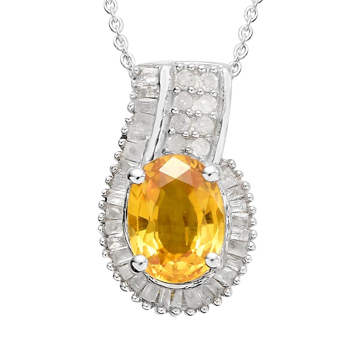 Madagascar Yellow Sapphire and Diamond Pendant Necklace 20 Inches in Platinum Over Sterling Silver 2.00 ctw image number 0