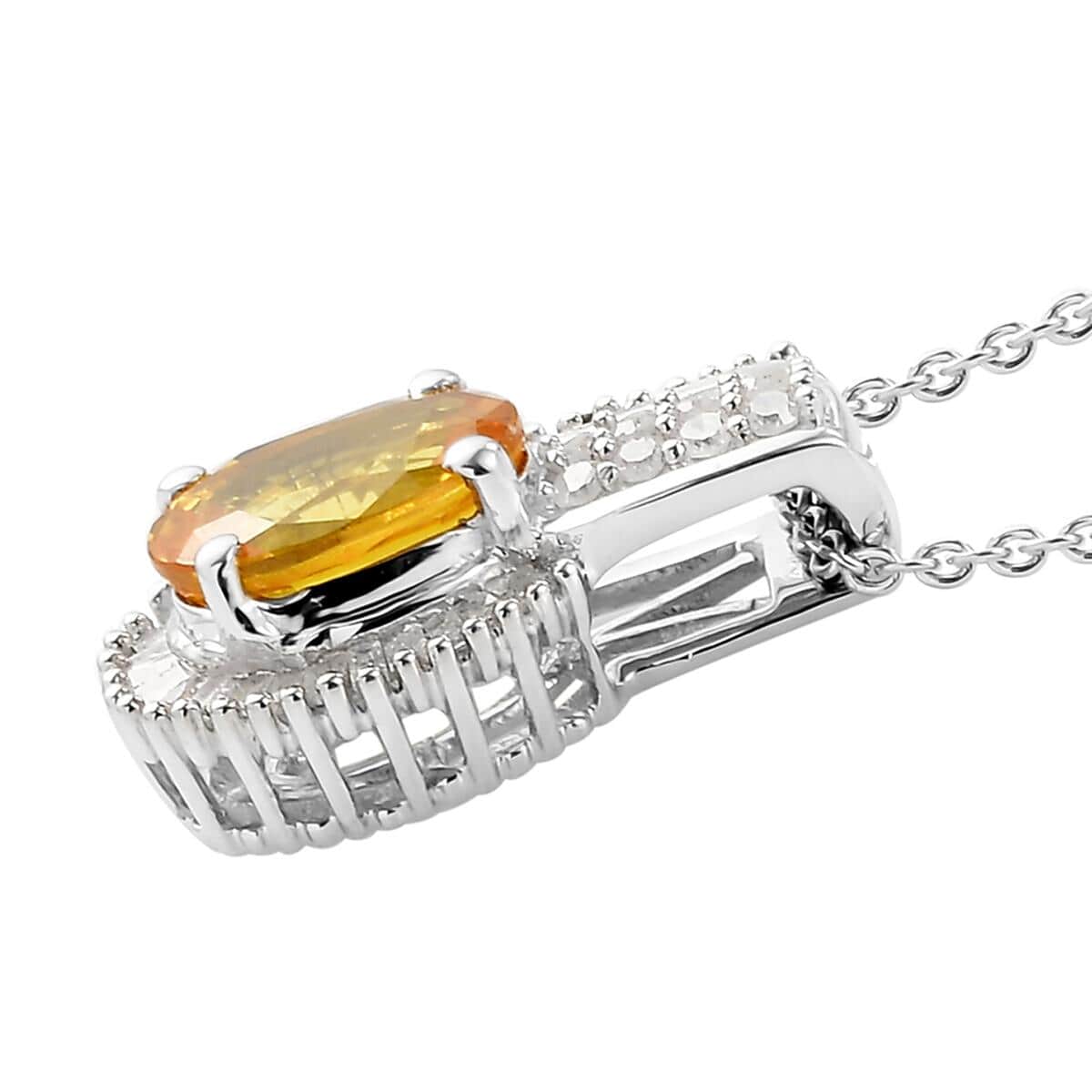 Madagascar Yellow Sapphire and Diamond Pendant Necklace 20 Inches in Platinum Over Sterling Silver 2.00 ctw image number 3