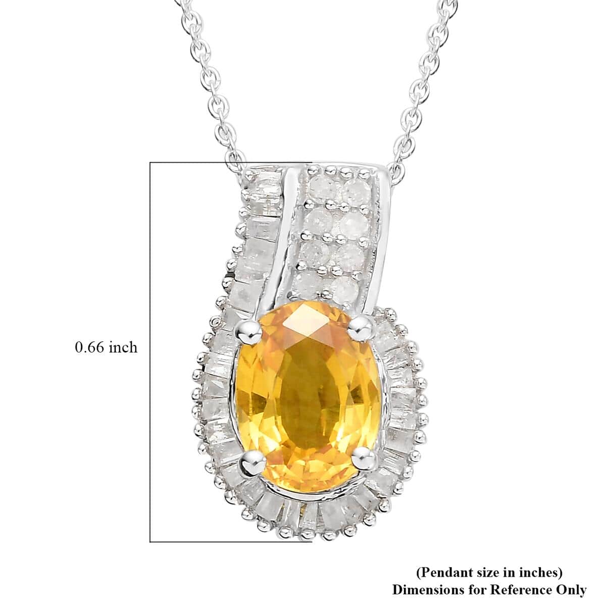 Madagascar Yellow Sapphire and Diamond Pendant Necklace 20 Inches in Platinum Over Sterling Silver 2.00 ctw image number 6