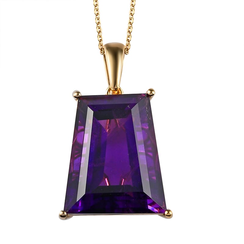 Amethyst Solitaire Pendant Necklace 20 Inches in Vermeil Yellow Gold Over Sterling Silver 23.60 ctw