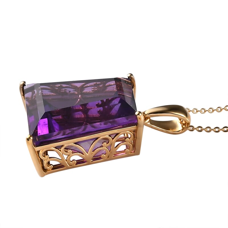 Amethyst Solitaire Pendant Necklace 20 Inches in Vermeil Yellow Gold Over Sterling Silver 23.60 ctw