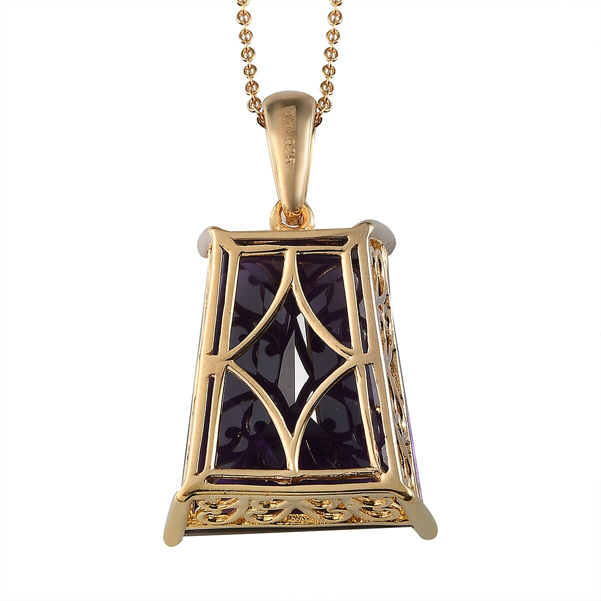 Amethyst Solitaire Pendant Necklace 20 Inches in Vermeil Yellow Gold Over Sterling Silver 23.60 ctw