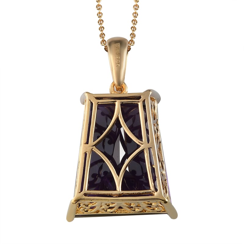 Amethyst Solitaire Pendant Necklace 20 Inches in Vermeil Yellow Gold Over Sterling Silver 23.60 ctw
