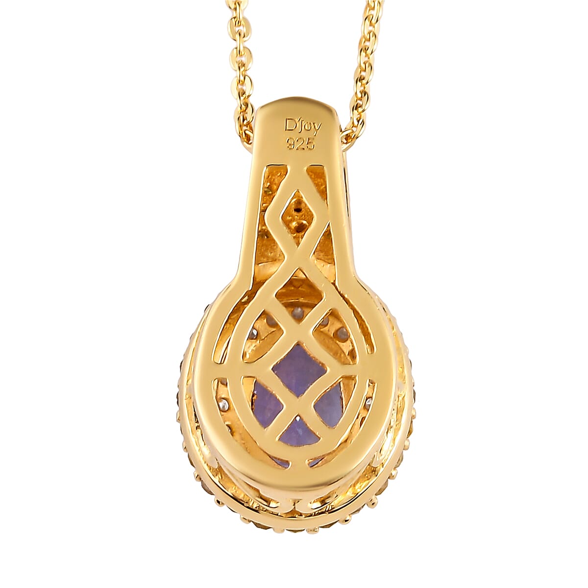 AAA Tanzanite, Yellow and White Diamond Cocktail Pendant Necklace 20In in Vermeil Yellow Gold Over Sterling Silver 1.40 ctw
