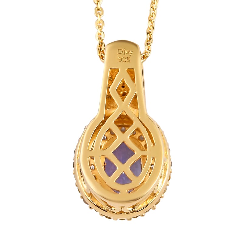 AAA Tanzanite, Yellow and White Diamond Cocktail Pendant Necklace 20In in Vermeil Yellow Gold Over Sterling Silver 1.40 ctw