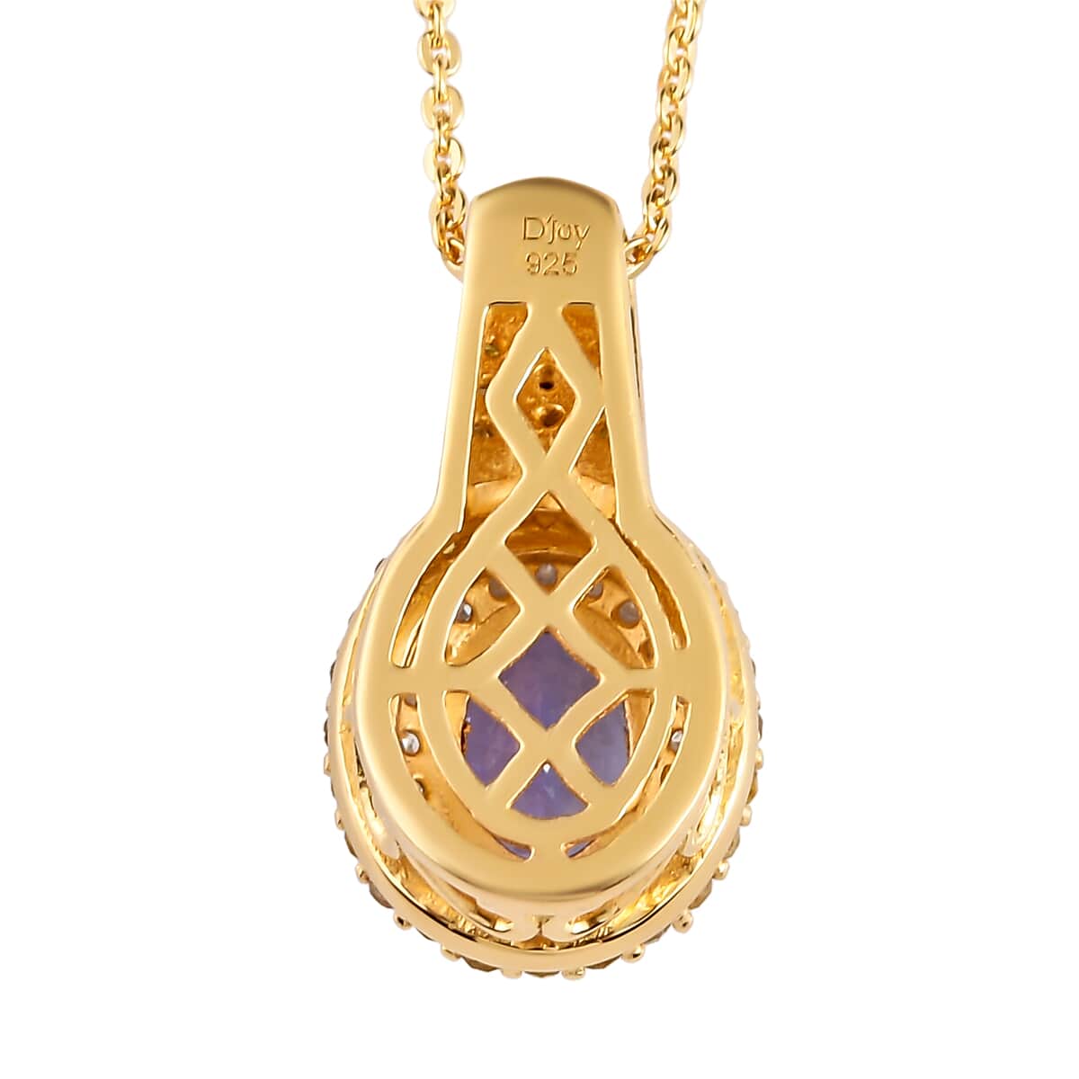 AAA Tanzanite, Natural Champagne and White Diamond Cocktail Pendant Necklace 20 Inches in Vermeil Rose Gold Over Sterling Silver 1.40 ctw image number 4
