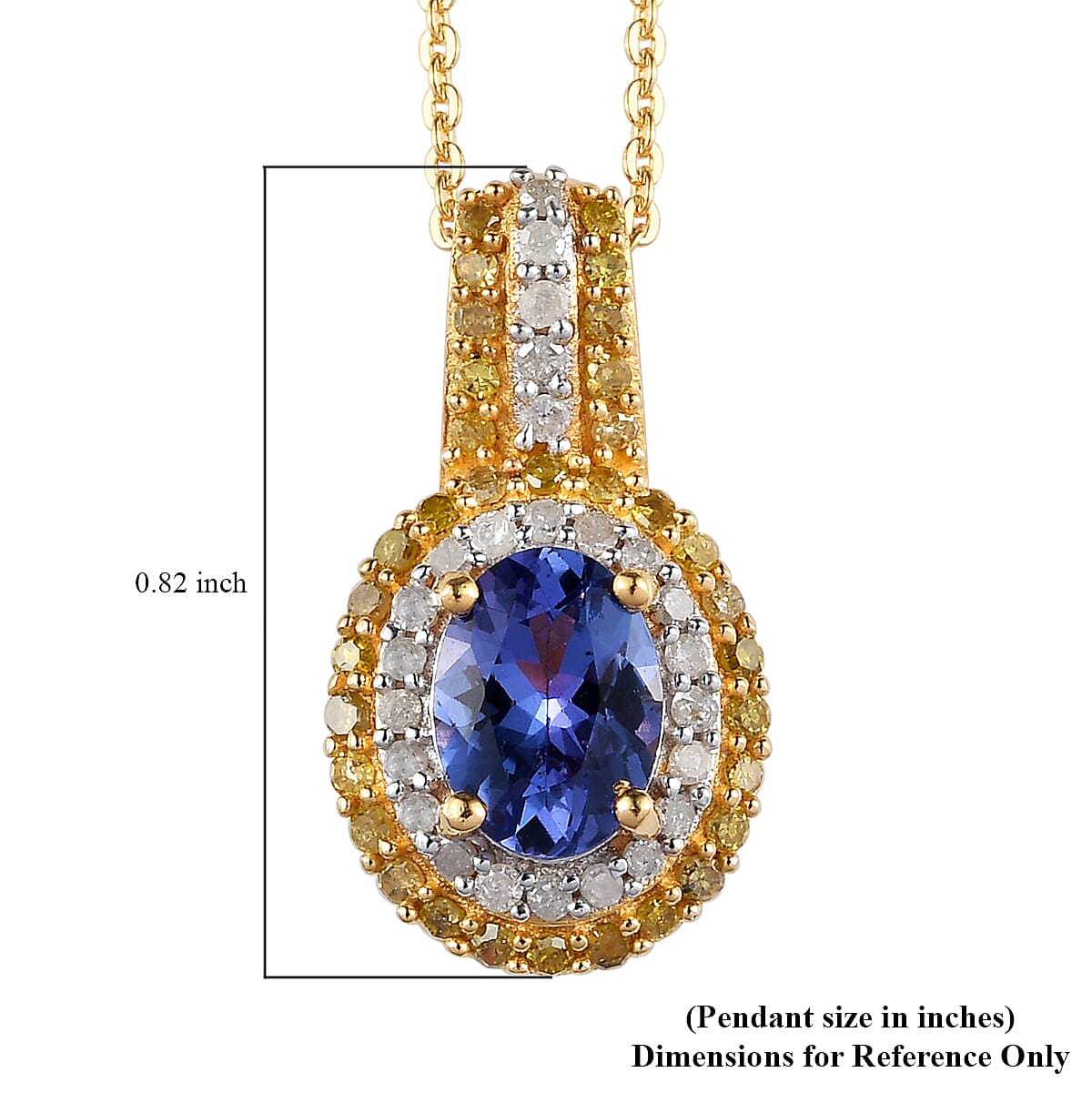 AAA Tanzanite, Yellow and White Diamond Cocktail Pendant Necklace 20In in Vermeil Yellow Gold Over Sterling Silver 1.40 ctw