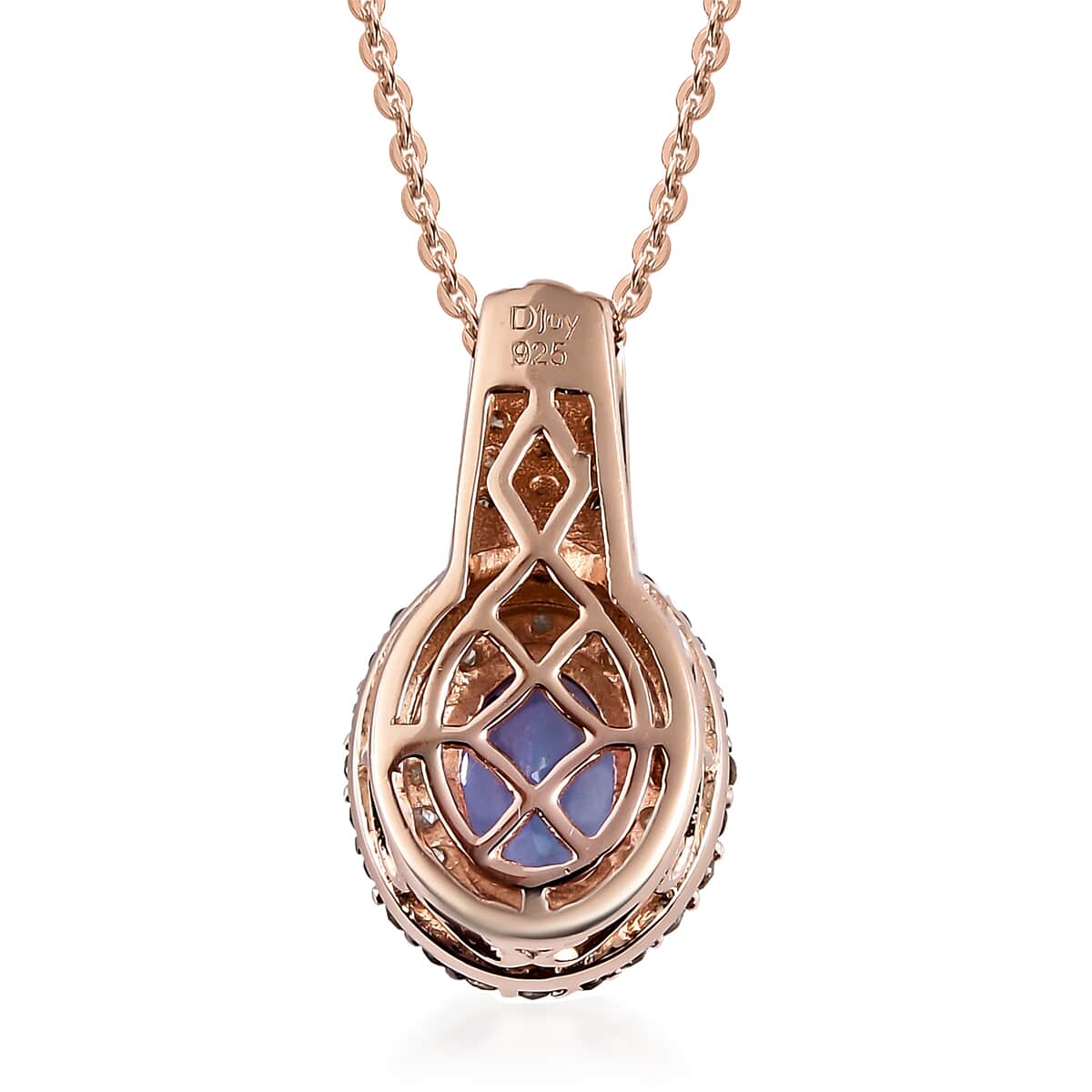 AAA Tanzanite, Natural Champagne and White Diamond Cocktail Pendant Necklace 20In in Vermeil Rose Gold Over Sterling Silver 1.40 ctw image number 4