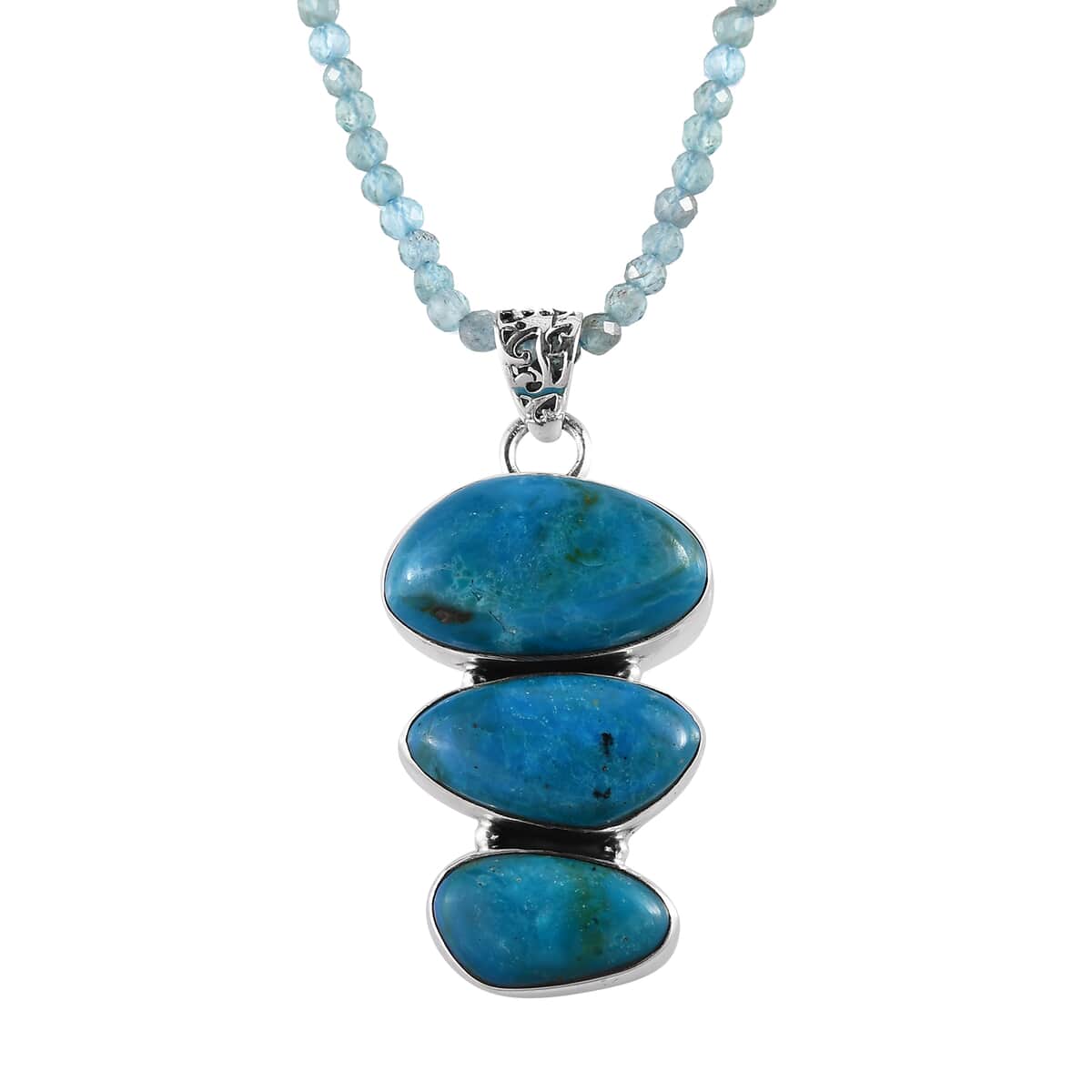 Artisan Crafted Peruvian Opalina Pendant with Malgache Neon Apatite Beaded Necklace 20 Inches in Sterling Silver 51.40 ctw image number 0