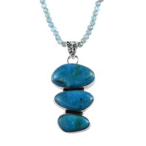 Artisan Crafted Peruvian Opalina Pendant with Malgache Neon Apatite Beaded Necklace 20 Inches in Sterling Silver 51.40 ctw