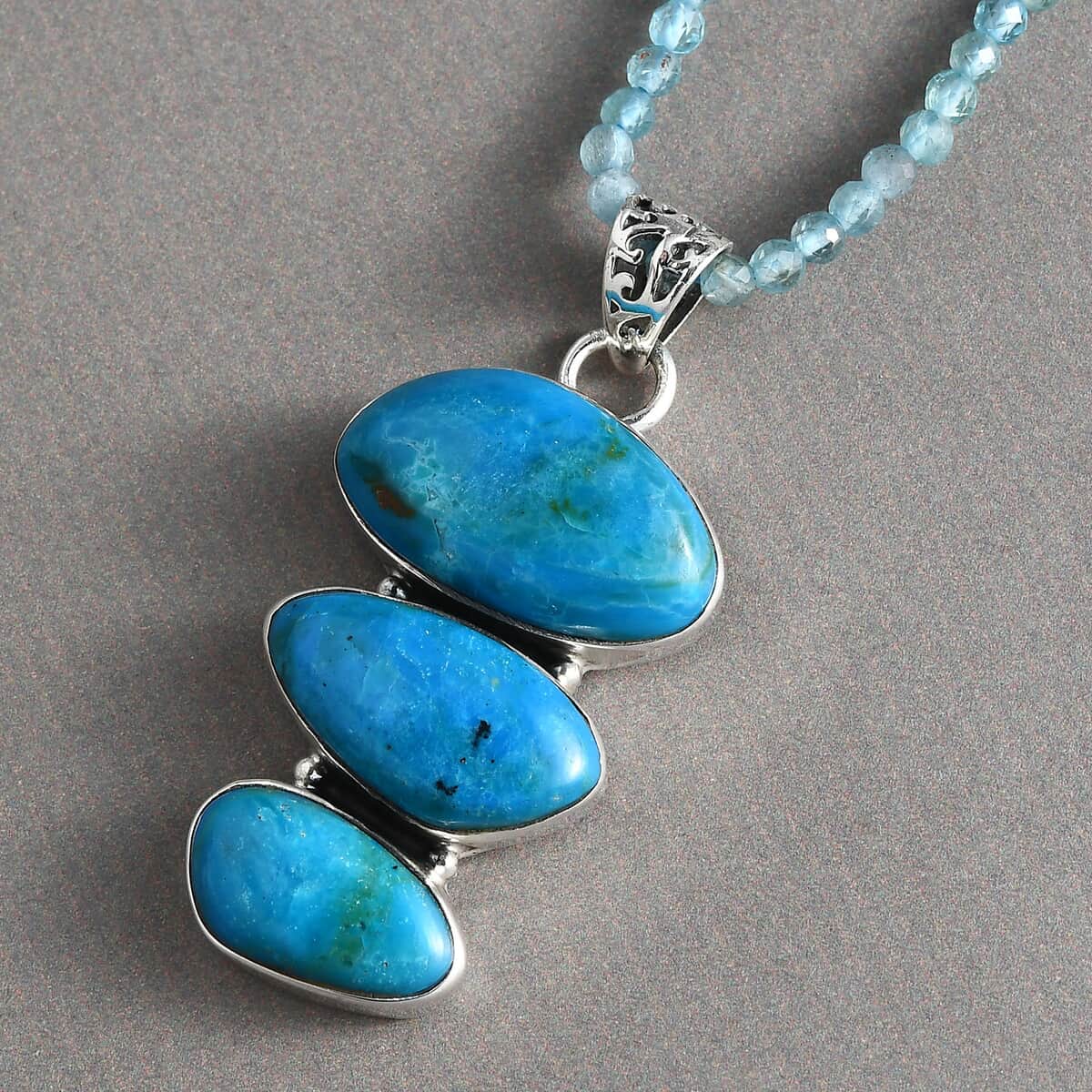 Artisan Crafted Peruvian Opalina Pendant with Malgache Neon Apatite Beaded Necklace 20 Inches in Sterling Silver 51.40 ctw image number 1