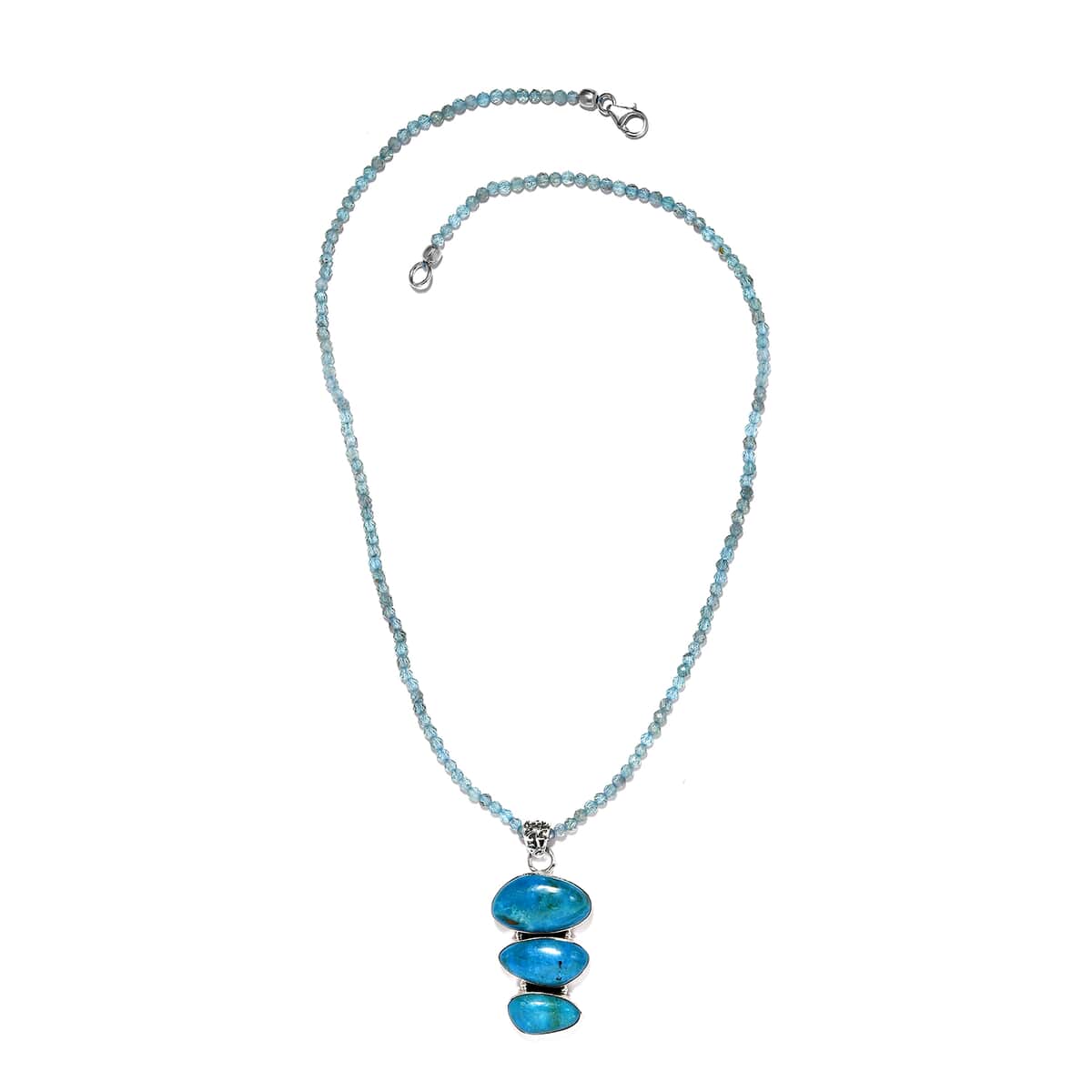 Artisan Crafted Peruvian Opalina Pendant with Malgache Neon Apatite Beaded Necklace 20 Inches in Sterling Silver 51.40 ctw image number 3