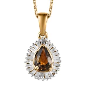 Golden Tanzanite and Diamond Cocktail Pendant Necklace 20 Inches in Vermeil Yellow Gold Over Sterling Silver 1.00 ctw