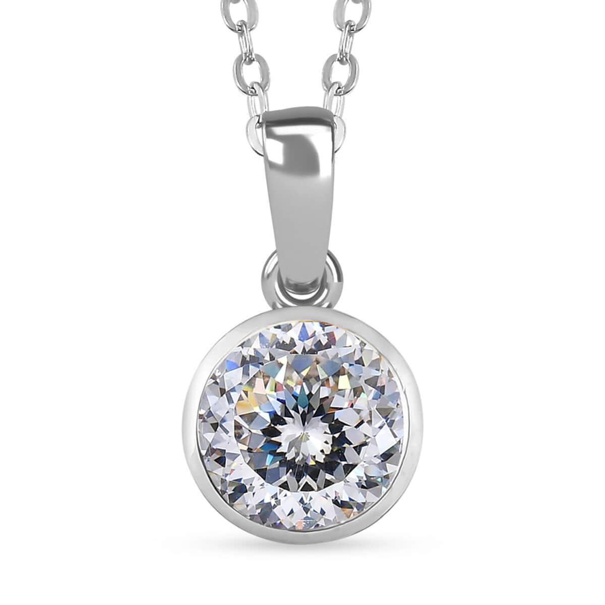 100 Facet Strontium Titanate Solitaire Pendant Necklace 20 Inches in Platinum Over Sterling Silver 3.10 ctw image number 0