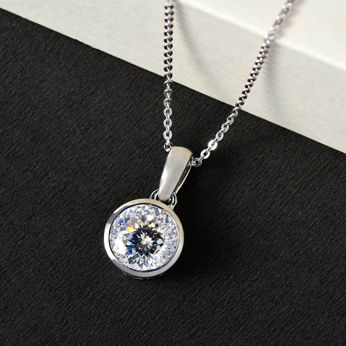 100 Facet Strontium Titanate Solitaire Pendant Necklace 20 Inches in Platinum Over Sterling Silver 3.10 ctw image number 1