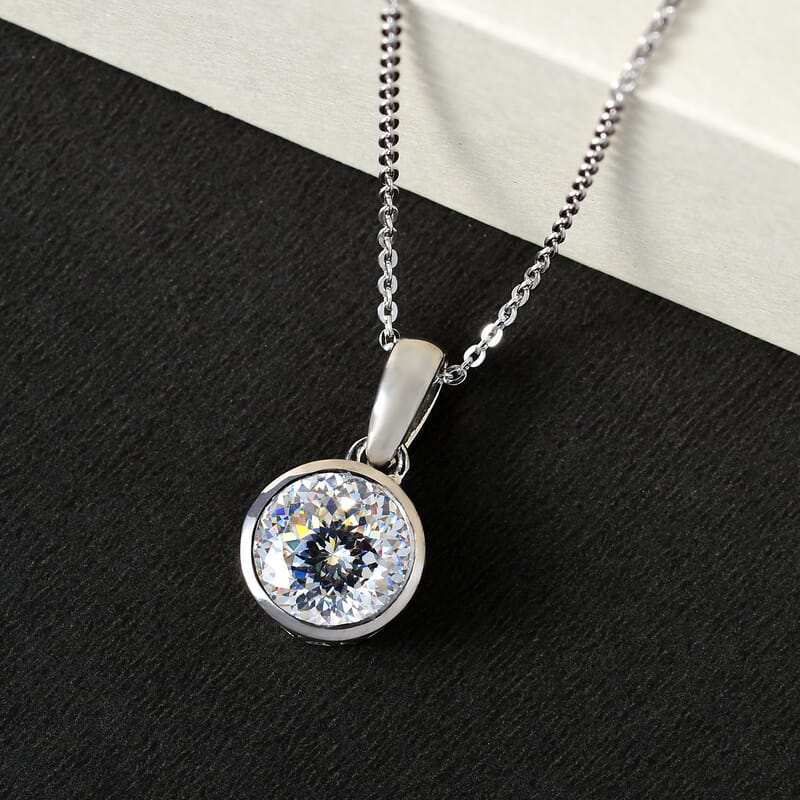 100 Facet Strontium Titanate Solitaire Pendant Necklace 20 Inches in Platinum Over Sterling Silver 3.10 ctw
