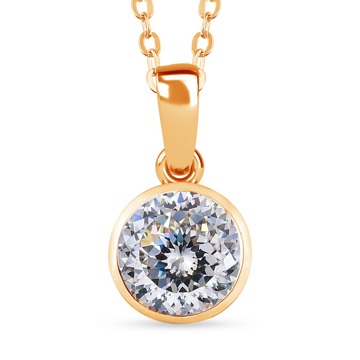 100 Facet Strontium Titanate 3.10 ctw Solitaire Pendant Necklace in Vermeil Yellow Gold Over Sterling Silver 20 Inches image number 0