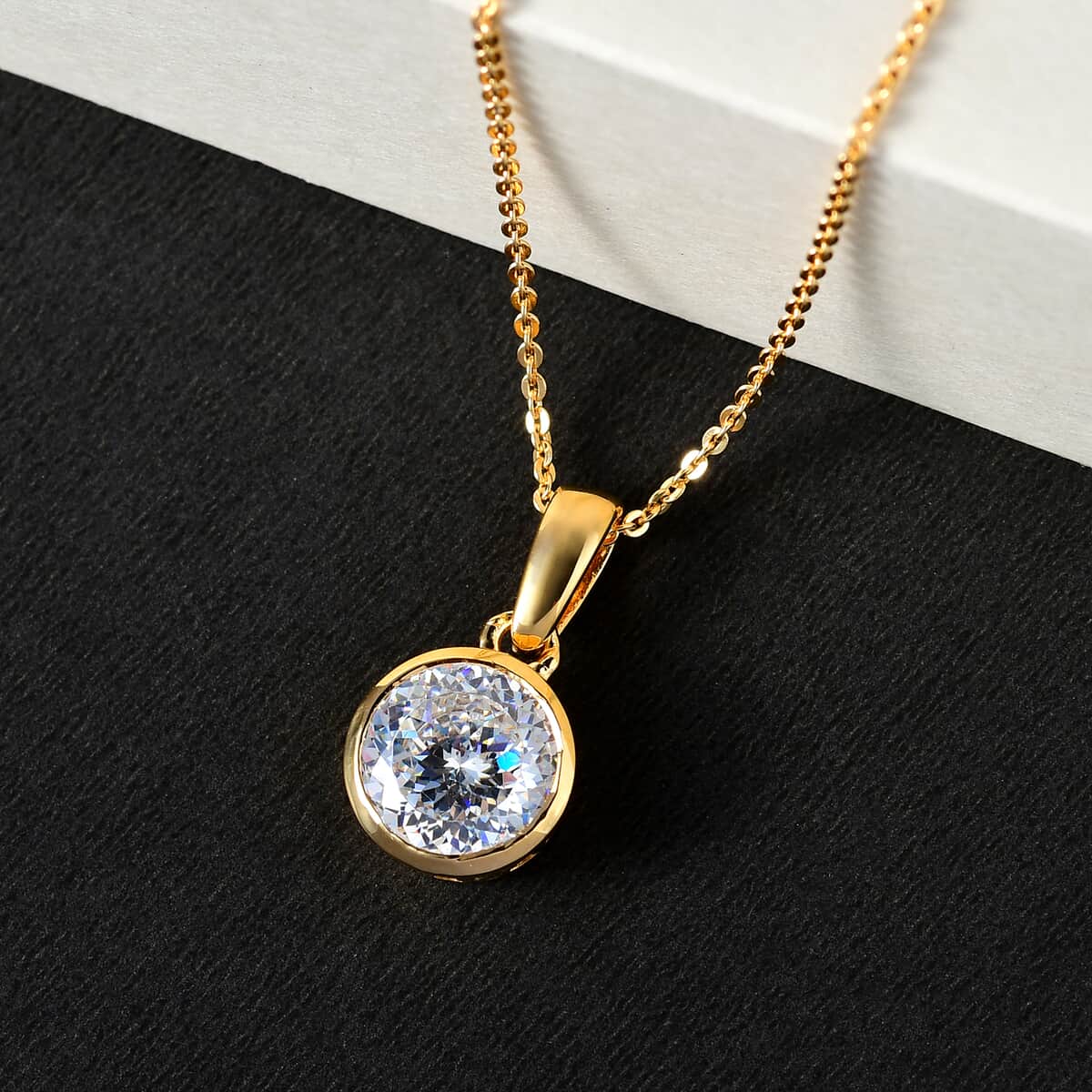 100 Facet Strontium Titanate 3.10 ctw Solitaire Pendant Necklace in Vermeil Yellow Gold Over Sterling Silver 20 Inches image number 1