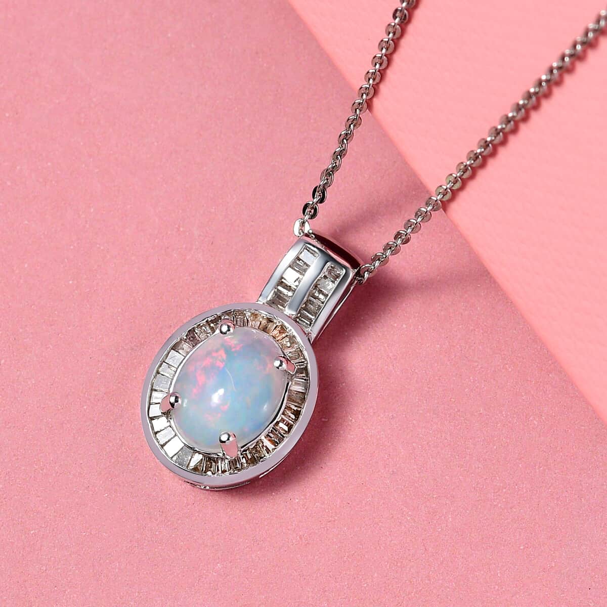 Premium AMERICAN Natural Sleeping Beauty Turquoise and Blue Diamond Halo Pendant Necklace 20 Inches in Platinum Over Sterling Silver 1.75 ctw image number 1