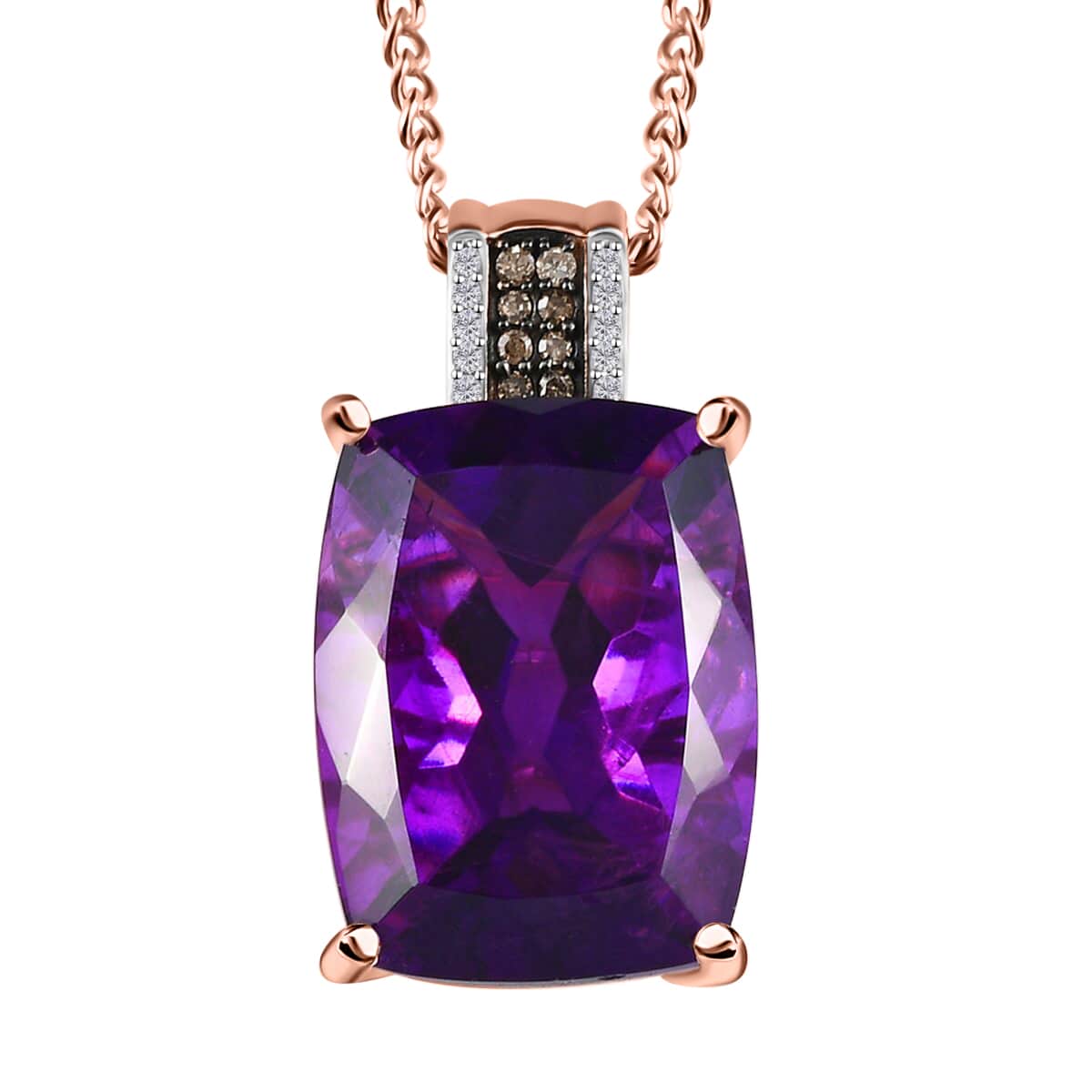 Amethyst 20.00 ctw and Champagne Diamonds Pendant Necklace, Vermeil Rose Gold Over Sterling Silver Pendant Necklace, 20 Inch Pendant Necklace image number 0