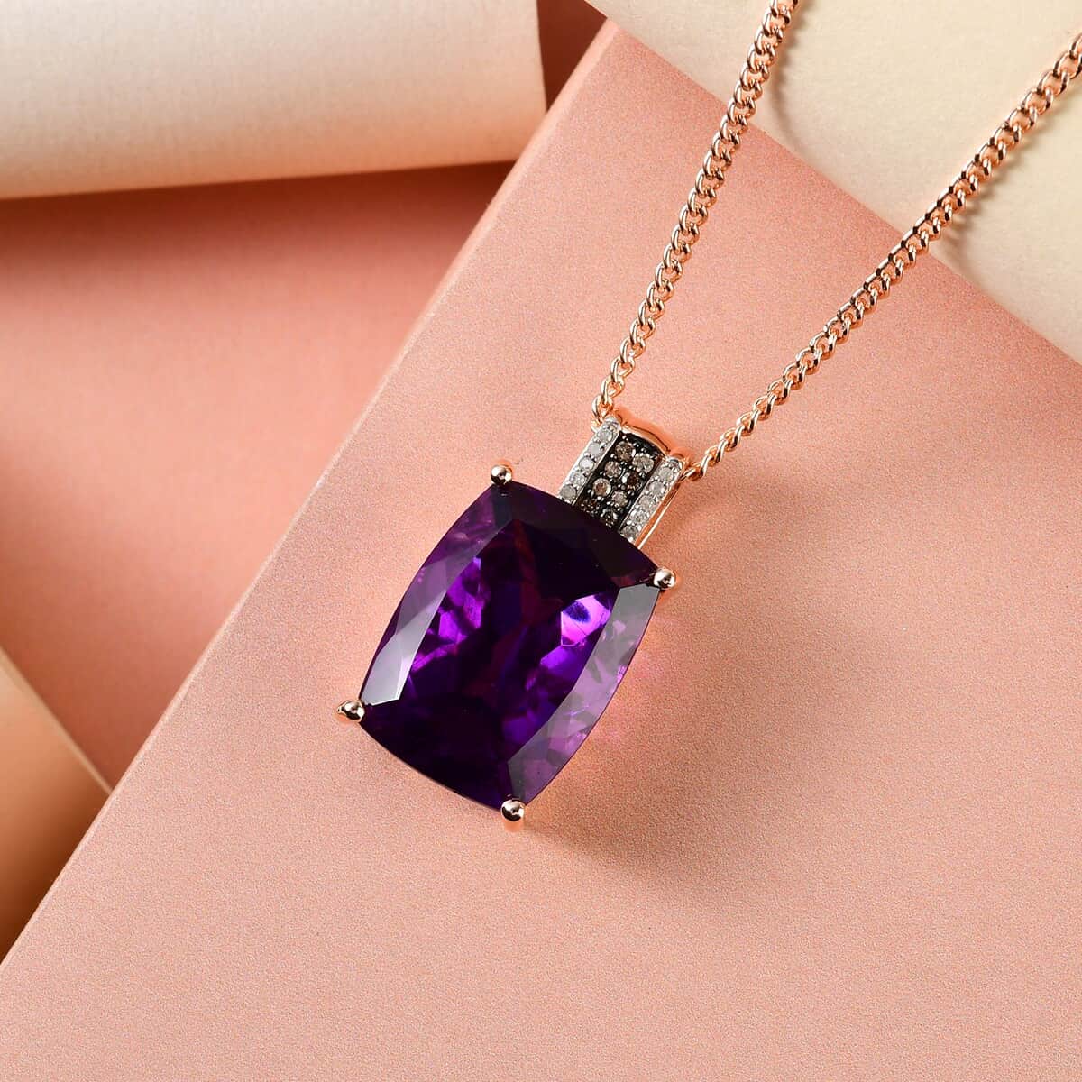 Amethyst 20.00 ctw and Champagne Diamonds Pendant Necklace, Vermeil Rose Gold Over Sterling Silver Pendant Necklace, 20 Inch Pendant Necklace image number 1