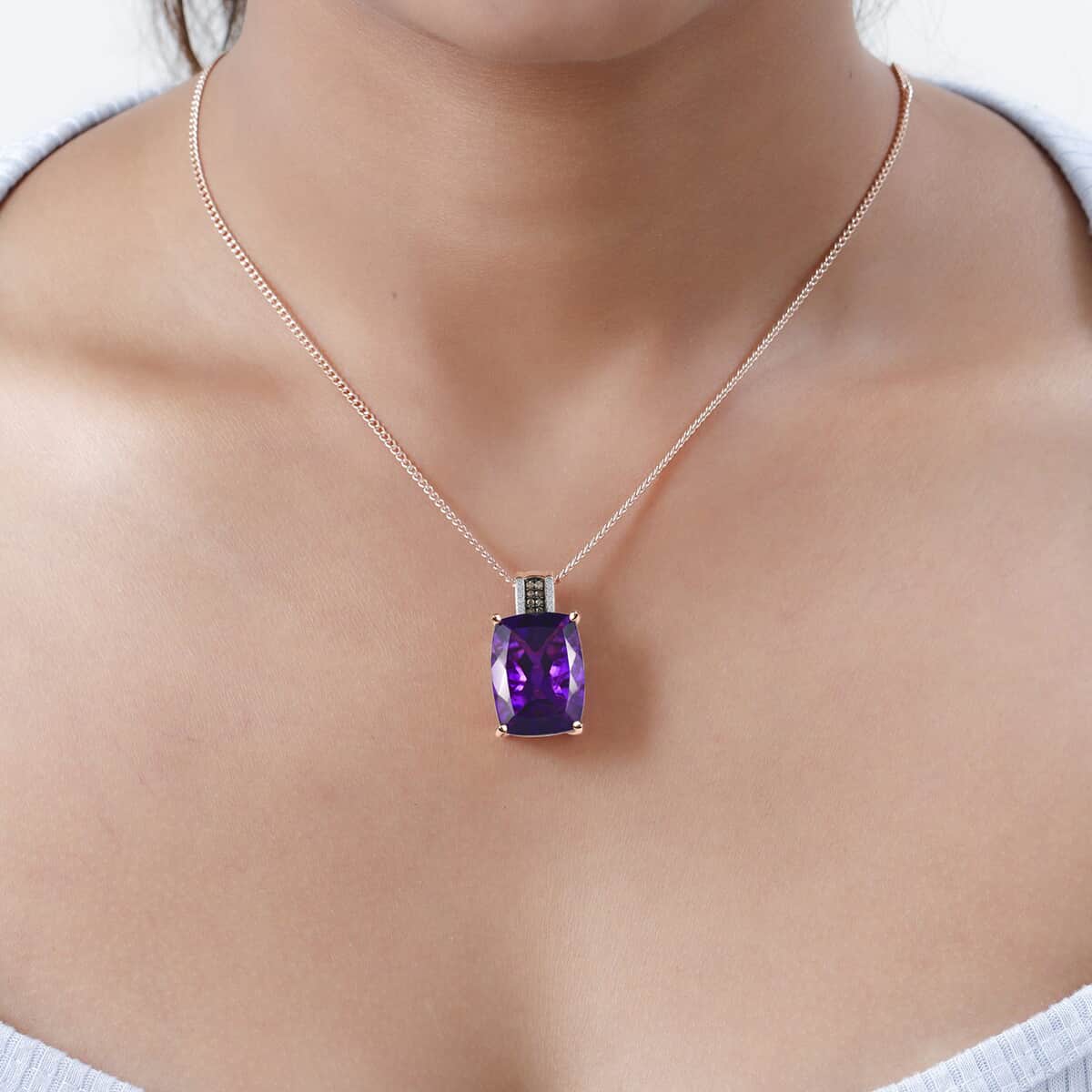 Amethyst 20.00 ctw and Champagne Diamonds Pendant Necklace, Vermeil Rose Gold Over Sterling Silver Pendant Necklace, 20 Inch Pendant Necklace image number 2